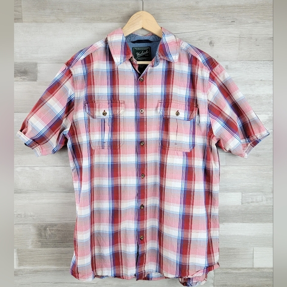 Woolrich Summer Plaid Cotton Button-Up Shirt Men's Size Large - Picture 9 of 16